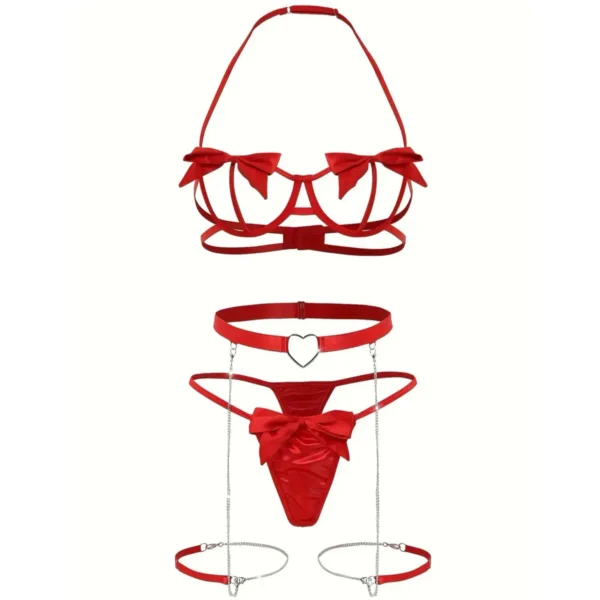 Ensemble de lingerie jarretière en dentelle florale rouge avec tour de cou pour femmes, intimes, soutien-gorge à armatures et tongs, ensemble de sous-vêtements pour dames, 2024 – Image 2